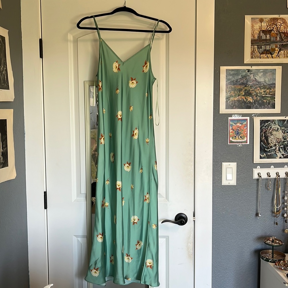 Zara teal floral slip dress